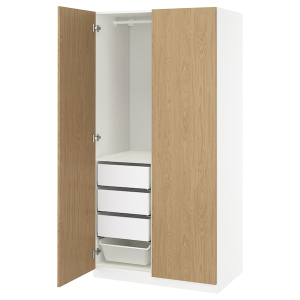 PAX / STORKLINTA wardrobe combination, white/oak effect, 100x60x201 cm
