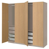 PAX / STORKLINTA wardrobe combination, grey-beige/oak effect, 200x66x201 cm