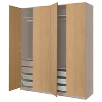 PAX / STORKLINTA wardrobe combination, grey-beige/oak effect, 200x66x236 cm