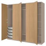 PAX / STORKLINTA wardrobe combination, grey-beige/oak effect, 250x60x236 cm