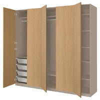 PAX / STORKLINTA wardrobe combination, grey-beige/oak effect, 250x60x236 cm