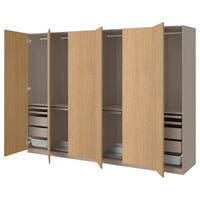 PAX / STORKLINTA wardrobe combination, grey-beige/oak effect, 300x60x201 cm