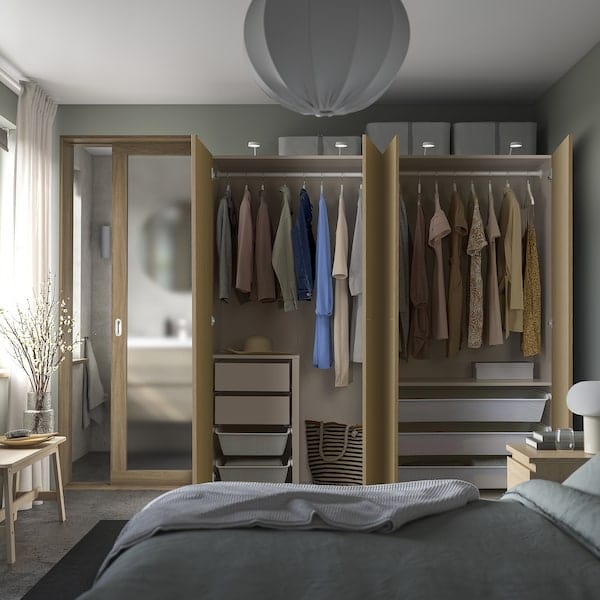 Ikea PAX / STORKLINTA - Wardrobe combination, grey-beige/oak effect, 200x66x201 cm
