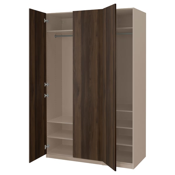 PAX / STORKLINTA wardrobe combination, grey-beige/dark brown stained oak effect, 150x60x236 cm