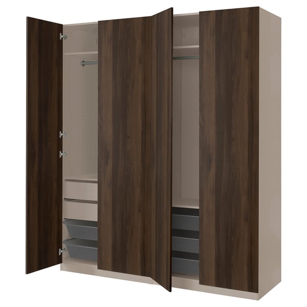 PAX / STORKLINTA wardrobe combination, grey-beige/dark brown stained oak effect, 200x66x236 cm