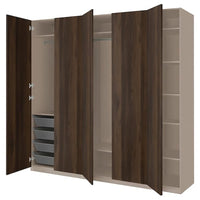 PAX / STORKLINTA wardrobe combination, grey-beige/dark brown stained oak effect, 250x60x236 cm