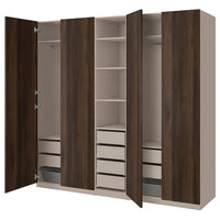 PAX / STORKLINTA wardrobe combination, grey-beige/dark brown stained oak effect, 250x58x236 cm
