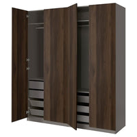 PAX / STORKLINTA wardrobe combination, dark grey/dark brown stained oak effect, 200x66x236 cm