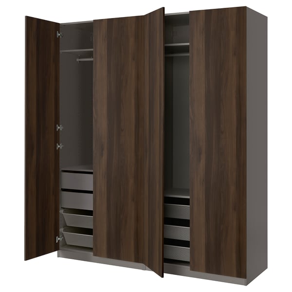 PAX / STORKLINTA wardrobe combination, dark grey/dark brown stained oak effect, 200x66x236 cm