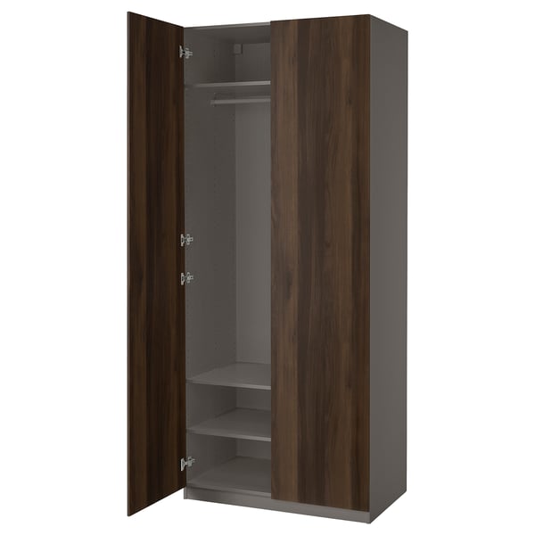 PAX / STORKLINTA wardrobe combination, dark grey/dark brown stained oak effect, 100x60x236 cm