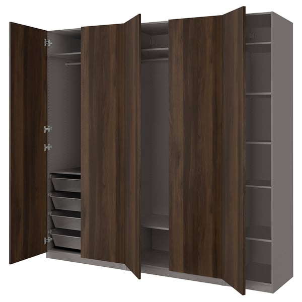 PAX / STORKLINTA wardrobe combination, dark grey/dark brown stained oak effect, 250x60x236 cm