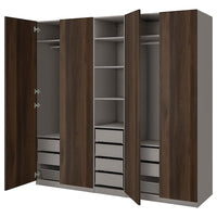 PAX / STORKLINTA wardrobe combination, dark grey/dark brown stained oak effect, 250x60x236 cm