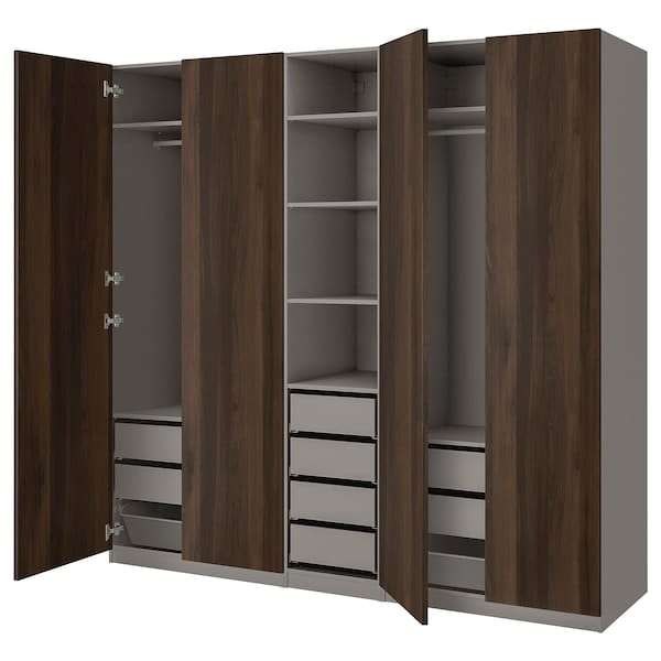Ikea PAX / STORKLINTA - Wardrobe combination, dark grey/dark brown oak effect with stain,250x58x236 cm