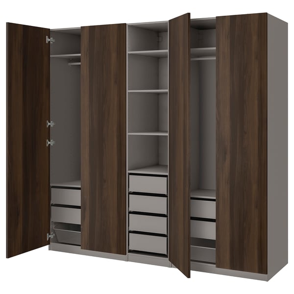 PAX / STORKLINTA wardrobe combination, dark grey/dark brown stained oak effect, 250x58x236 cm