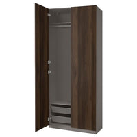 PAX / STORKLINTA wardrobe combination, dark grey/dark brown stained oak effect, 100x38x236 cm