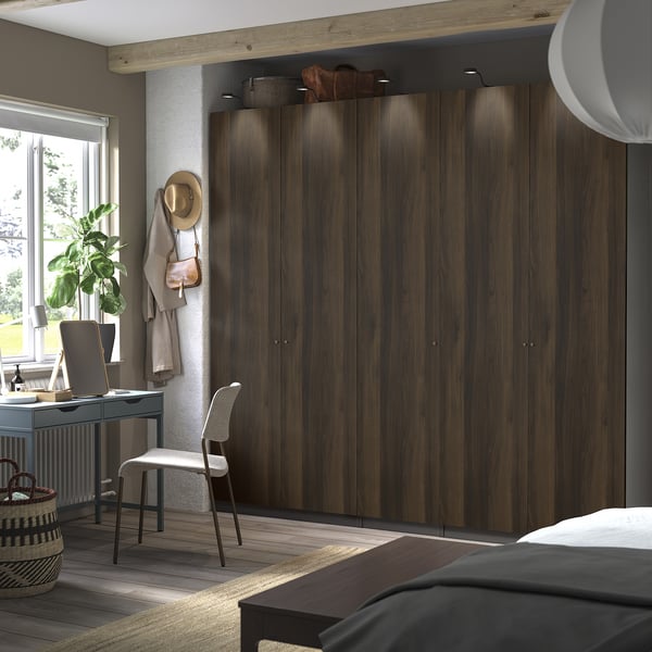 PAX / STORKLINTA wardrobe combination, dark grey/dark brown stained oak effect, 250x60x236 cm