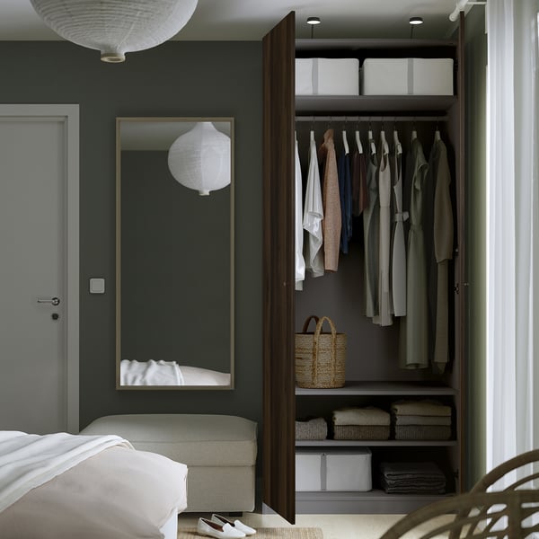 PAX / STORKLINTA wardrobe combination, dark grey/dark brown stained oak effect, 100x60x236 cm