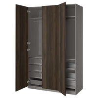 PAX / STORKLINTA wardrobe combination, dark grey/dark brown stained oak effect, 150x60x236 cm
