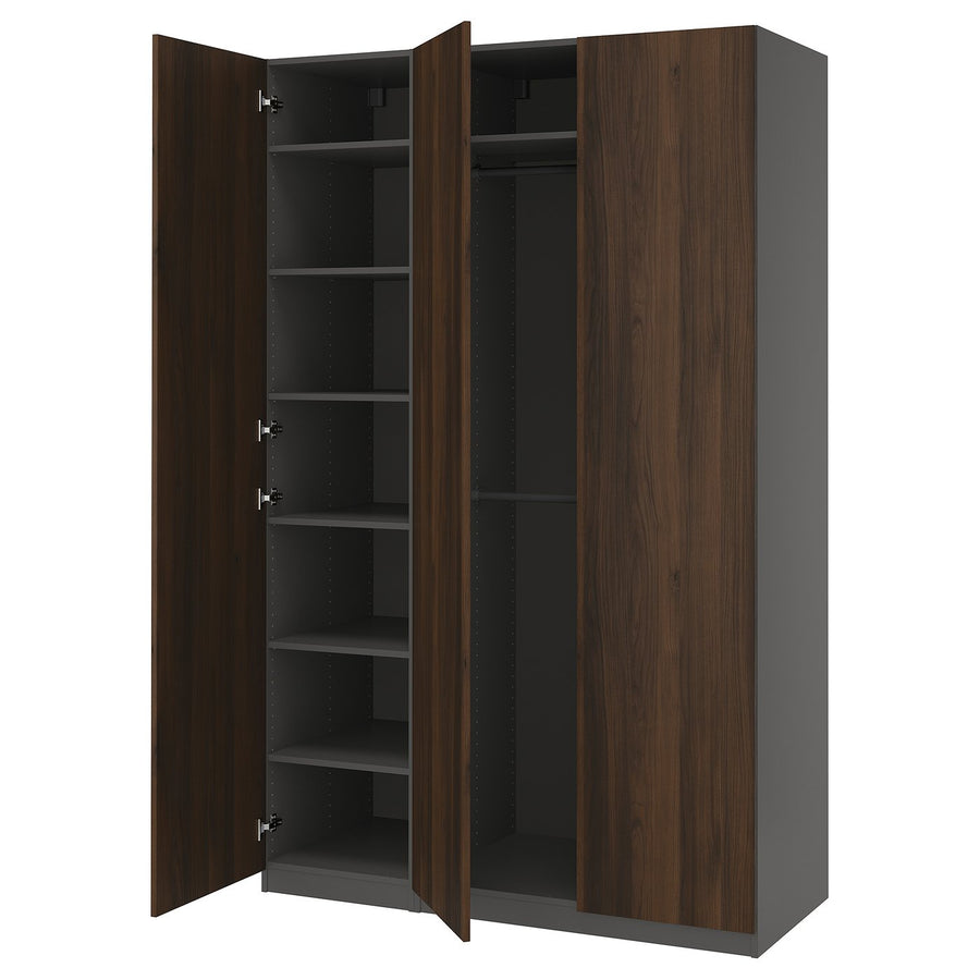 PAX / STORKLINTA wardrobe combination, dark grey/dark brown stained oak effect, 150x58x236 cm