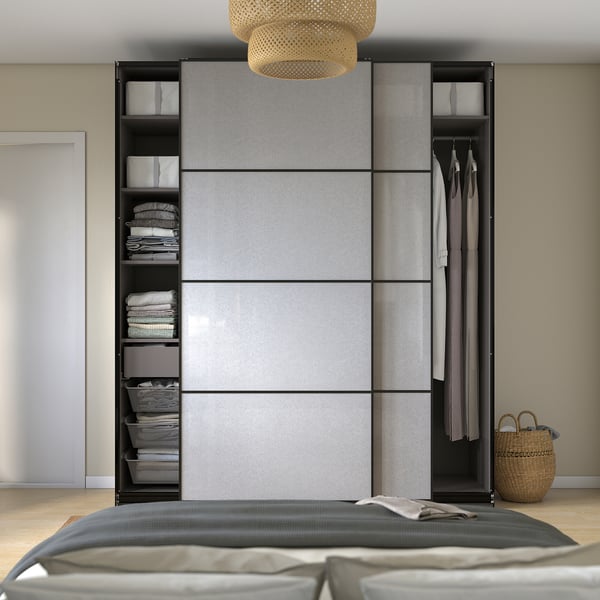 PAX / SVARTISDAL wardrobe combination, dark grey/white paper effect, 200x66x236 cm