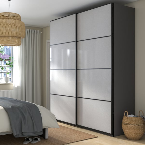 PAX / SVARTISDAL wardrobe combination, dark grey/white paper effect, 200x66x236 cm