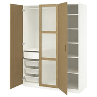PAX / TONSTAD wardrobe combination, white/oak veneer glass, 150x60x201 cm