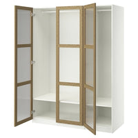 PAX / TONSTAD wardrobe combination, white/oak veneer glass, 150x60x201 cm
