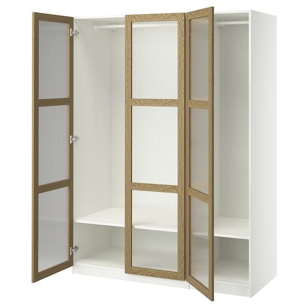 Ikea PAX / TONSTAD - Wardrobe combination, white/glass oak veneer,150x60x201 cm