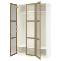 PAX / TONSTAD wardrobe combination, white/oak veneer glass, 150x60x236 cm