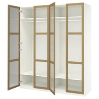 PAX / TONSTAD wardrobe combination, white/oak veneer glass, 200x60x236 cm