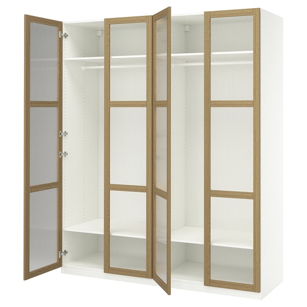 PAX / TONSTAD wardrobe combination, white/oak veneer glass, 200x60x236 cm