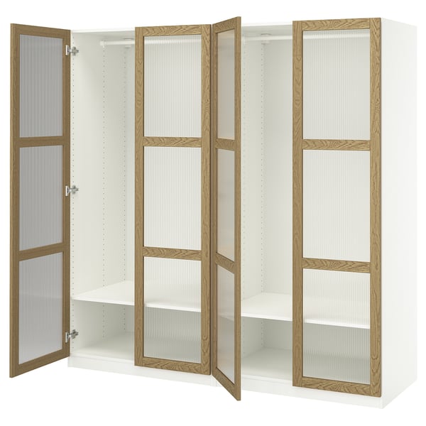PAX / TONSTAD wardrobe combination, white/oak veneer glass, 200x60x201 cm