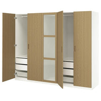 PAX / TONSTAD wardrobe combination, white/oak veneer glass, 250x60x201 cm