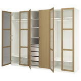 PAX / TONSTAD wardrobe combination, white/oak veneer glass, 300x60x236 cm