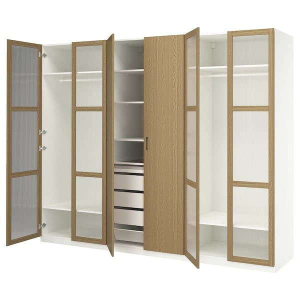 Ikea PAX / TONSTAD - Wardrobe combination, white/glass oak veneer,300x60x236 cm