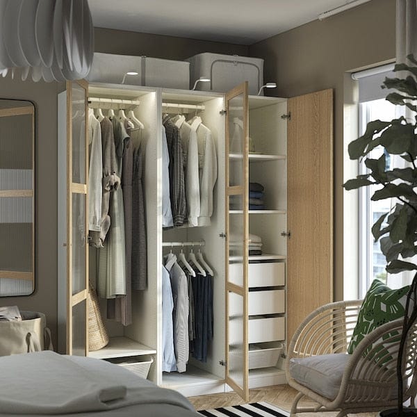 Ikea PAX / TONSTAD - Wardrobe combination, white/glass oak veneer,150x60x201 cm