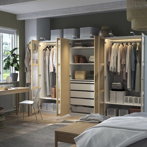 Ikea PAX / TONSTAD - Wardrobe combination, white/glass oak veneer,300x60x201 cm