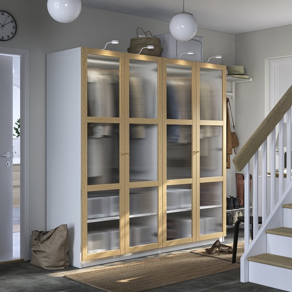 PAX / TONSTAD wardrobe combination, white/oak veneer glass, 200x60x201 cm