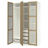 PAX / TONSTAD wardrobe combination, white/oak veneer glass, 150x60x236 cm