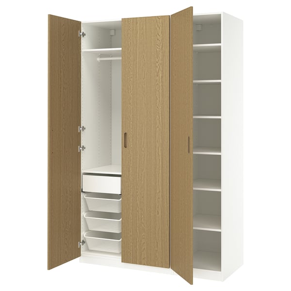 PAX / TONSTAD wardrobe combination, white/oak veneer, 150x60x236 cm