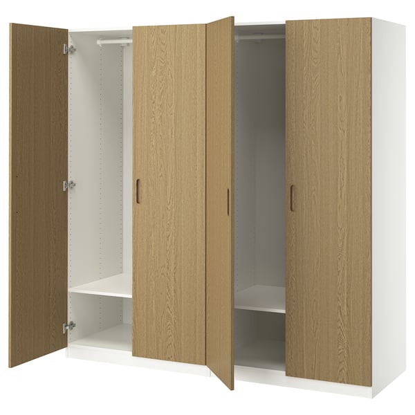 PAX / TONSTAD wardrobe combination, white/oak veneer, 200x60x201 cm