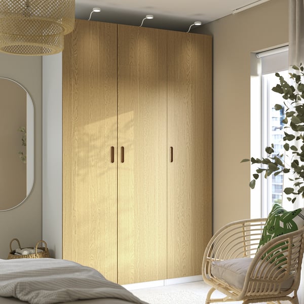 PAX / TONSTAD wardrobe combination, white/oak veneer, 150x60x236 cm