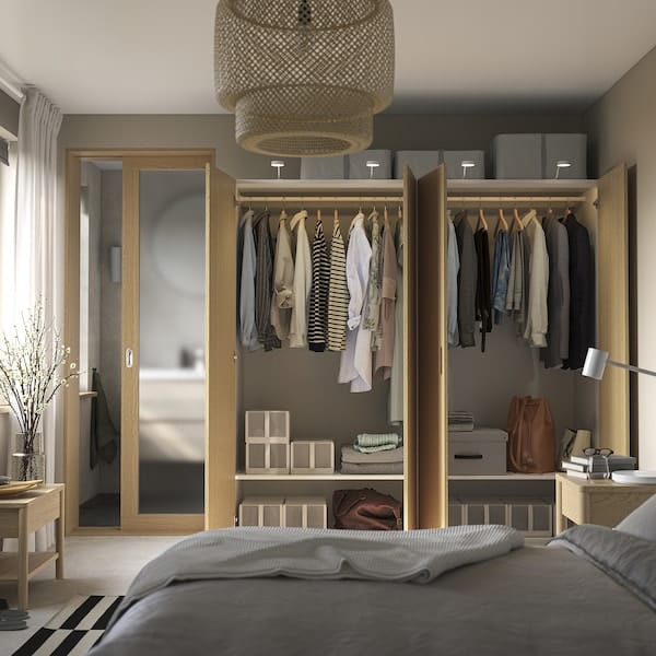 Ikea PAX / TONSTAD - Wardrobe combination, white / oak veneer,200x60x201 cm