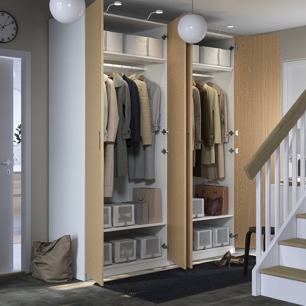PAX / TONSTAD wardrobe combination, white/oak veneer, 200x60x236 cm