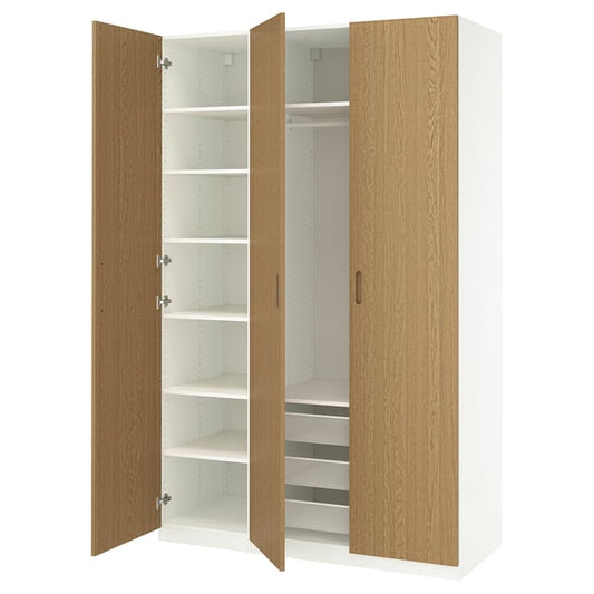 PAX / TONSTAD wardrobe combination, white/oak veneer, 150x60x236 cm