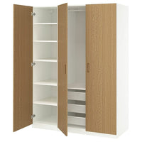 PAX / TONSTAD wardrobe combination, white/oak veneer, 150x60x201 cm