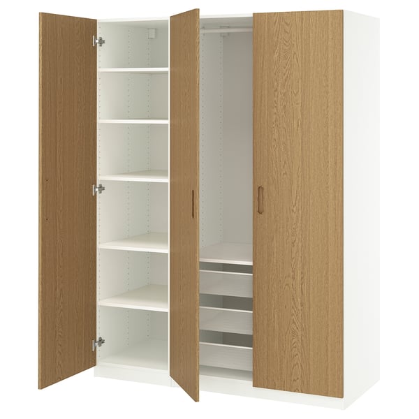 PAX / TONSTAD wardrobe combination, white/oak veneer, 150x60x201 cm