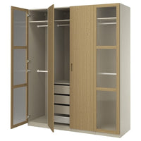 PAX / TONSTAD wardrobe combination, grey-beige/oak veneer glass, 200x60x236 cm
