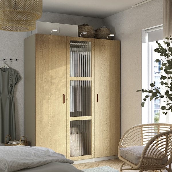 Ikea PAX / TONSTAD - Wardrobe combination, grey-beige/oak veneer glass, 150x60x201 cm