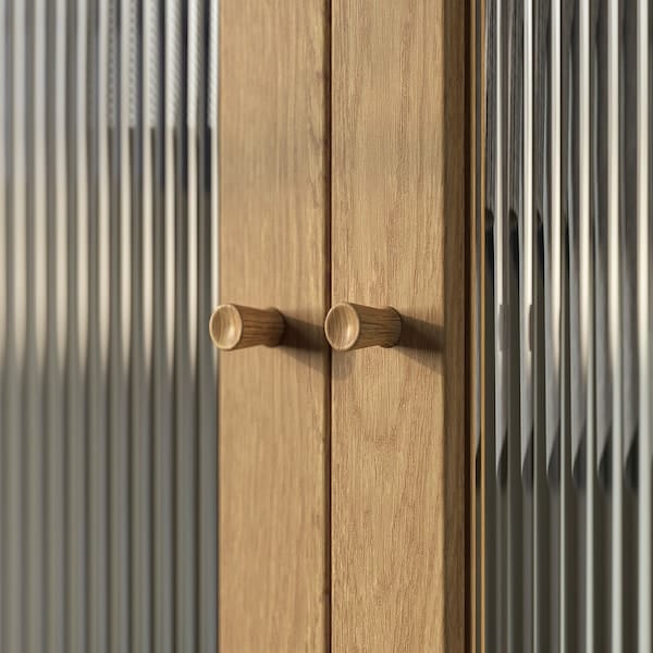 Ikea PAX / TONSTAD - Wardrobe combination, grey-beige/oak veneer glass, 250x60x236 cm
